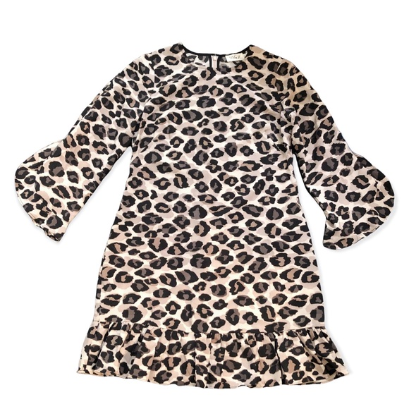 NWOT Eliza J Leopard Ruffle Shift Dress 8 - Picture 3 of 6